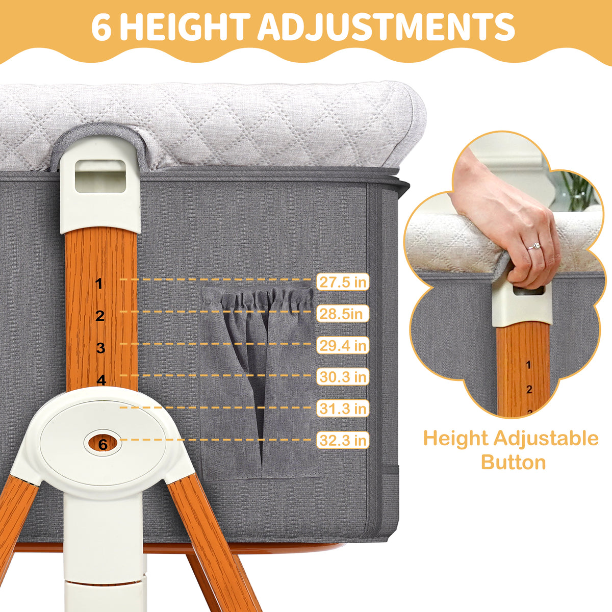 Baby Bassinet Bedside Sleeper, 6 Heights, Cradle Mode, Wheels, Foldable Crib with Mattress