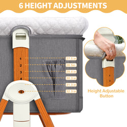 Baby Bassinet Bedside Sleeper, 6 Heights, Cradle Mode, Wheels, Foldable Crib with Mattress