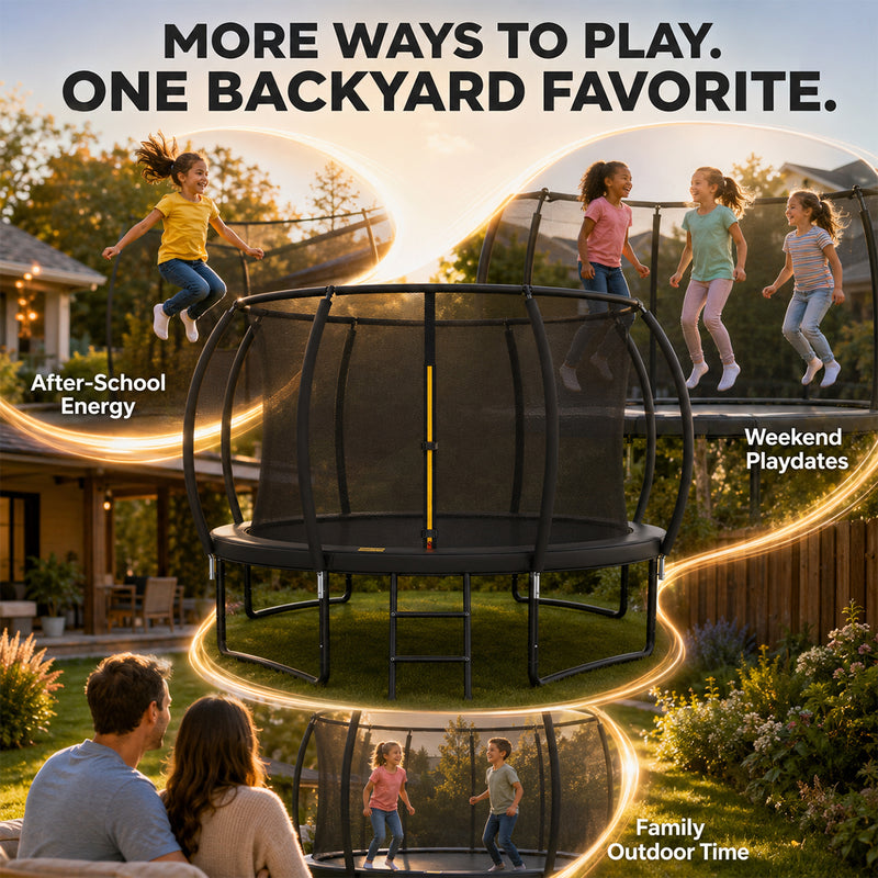 Outdoor Trampoline with Enclosure Net, ASTM & CPSIA Certified Heavy-Duty Backyard Trampoline for Kids