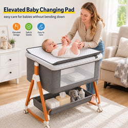 Baby Bassinet, 3 in 1 Bedside Bassinets for Baby, Bassinet Bedside Sleeper with Wheels, Adjustable Height with Rocking Mode, Breathable Mesh, Storage Basket, Easy Assemble & Folding
