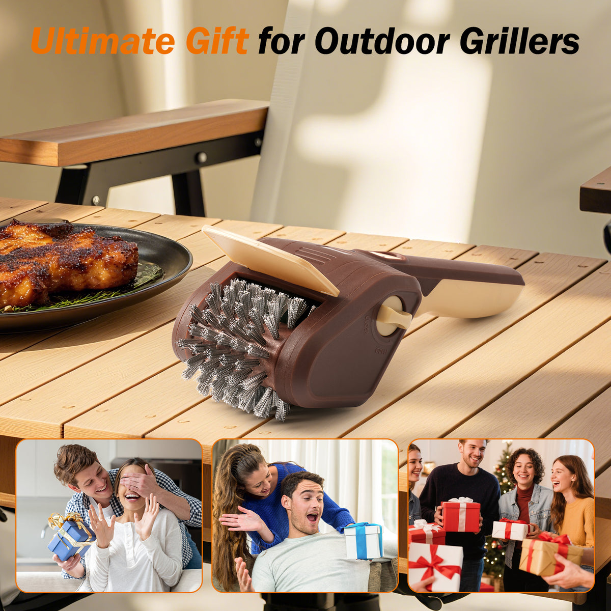 BBQ Grill Brush for Outdoor Grill, Cordless Electric Grill Cleaner, Rechargeable Grill Cleaning Stainless Steel Brush, Grill Scraper, BBQ Accessories Brown