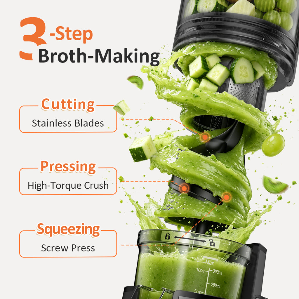 Cold Press Juicer, Juicer Machines with 5.4" Wide Feed Chute for Juice Extractor, Professional Slow Masticating Juicer for Whole Vegetables & Fruits with High Juice Yield, Easy to Clean