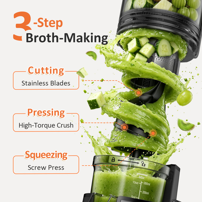 Cold Press Juicer, Juicer Machines with 5.4" Wide Feed Chute for Juice Extractor, Professional Slow Masticating Juicer for Whole Vegetables & Fruits with High Juice Yield, Easy to Clean