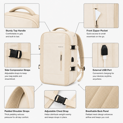 Large Capacity Expandable Carry-On Travel Backpack with USB Port and Luggage Sleeve