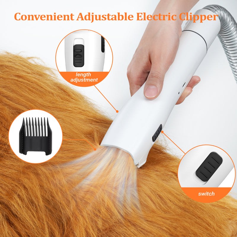Pet Grooming Vacuum Kit with Grooming Brush, Deshedding Tool, Electric Clipper, Cleaning Brush and Flexible Hose for Dogs and Cats
