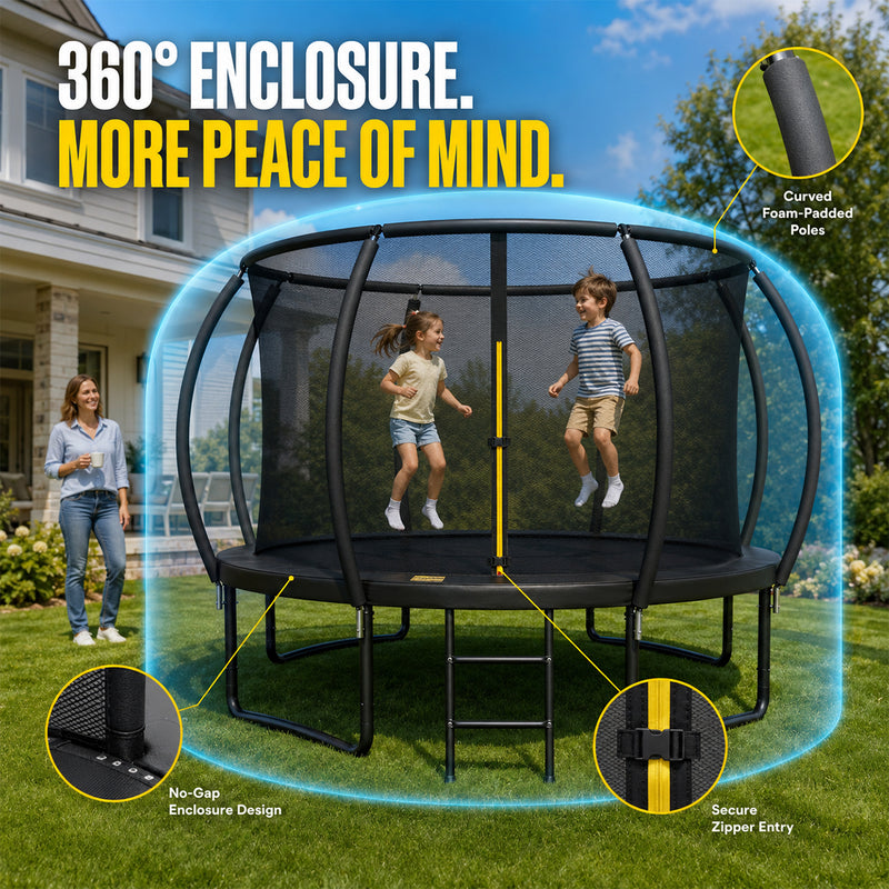 Outdoor Trampoline with Enclosure Net, ASTM & CPSIA Certified Heavy-Duty Backyard Trampoline for Kids