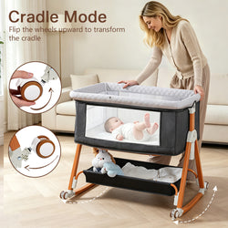 Baby Bassinet, Crib for Infant and Newborn, Bedside Sleeper with Storage Basket and Mosquito Net, Easy to Fold, Height Adjustable, Portable Side Bed Crib