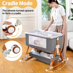 Baby Bassinet Bedside Sleeper, 6 Heights, Cradle Mode, Wheels, Foldable Crib with Mattress