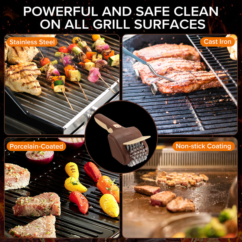 BBQ Grill Brush for Outdoor Grill, Cordless Electric Grill Cleaner, Rechargeable Grill Cleaning Stainless Steel Brush, Grill Scraper, BBQ Accessories Brown