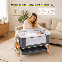 Baby Bassinet, 3 in 1 Bedside Bassinets for Baby, Bassinet Bedside Sleeper with Wheels, Adjustable Height with Rocking Mode, Breathable Mesh, Storage Basket, Easy Assemble & Folding