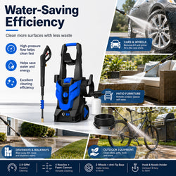 Portable Electric Pressure Washer with 4 Quick-Connect Nozzles, Foam Cannon, Hose & Wheels