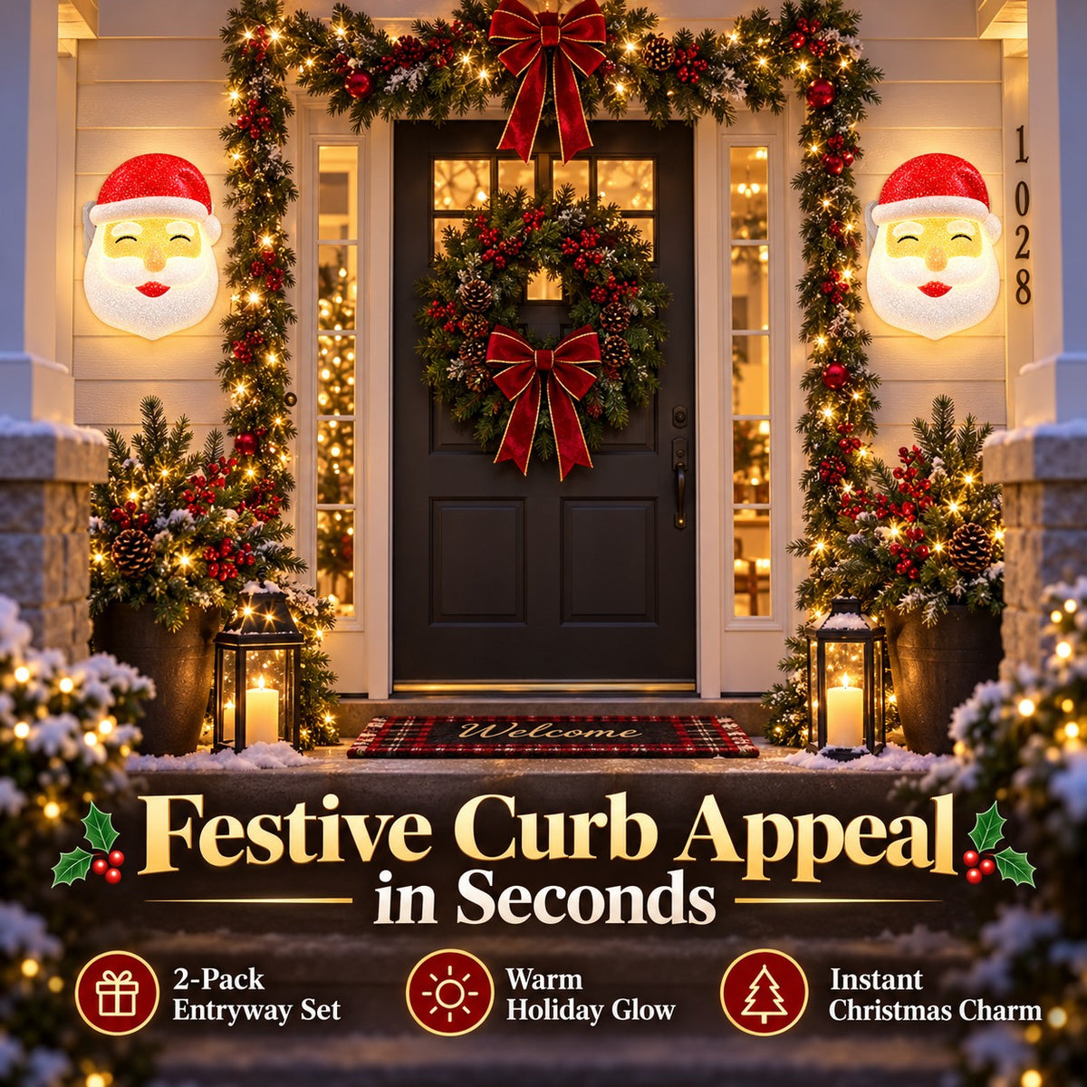 2 Pack Santa Christmas Porch Light Covers with Elastic Straps, Outdoor Holiday Decorations