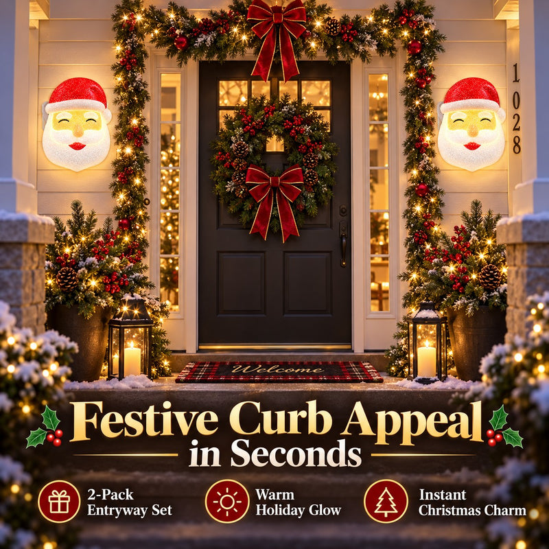 2 Pack Santa Christmas Porch Light Covers with Elastic Straps, Outdoor Holiday Decorations
