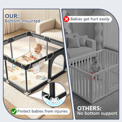 Baby Playpen, Large Indoor and Outdoor Play Yards, 360° Visibility , for Toddler-Pink
