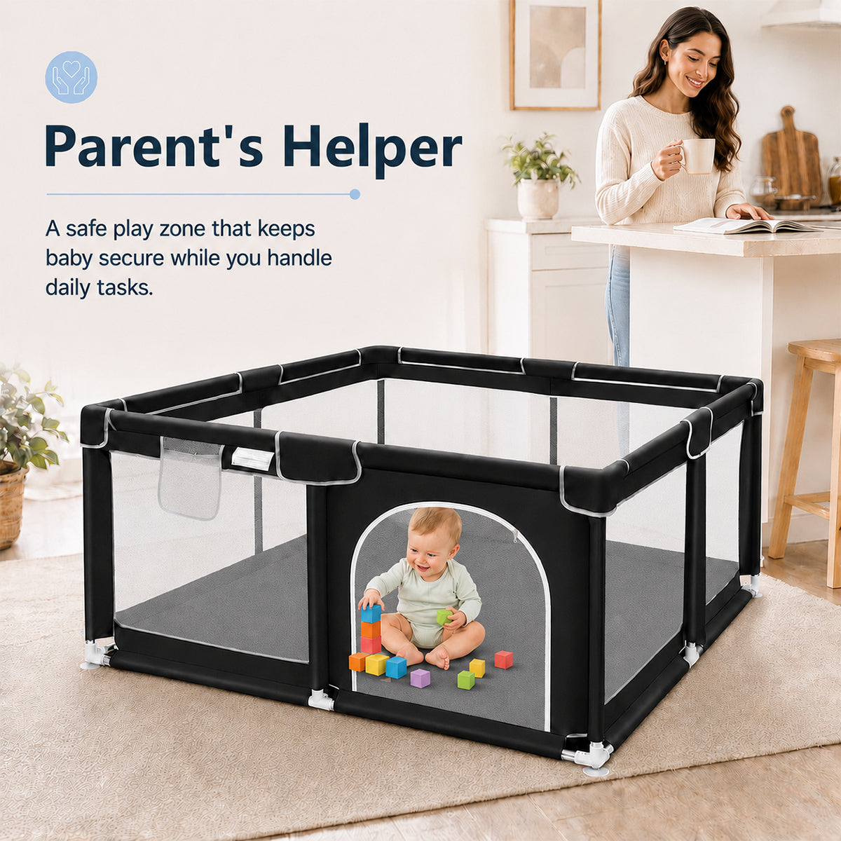 Soft-Padded Baby Playpen With Mat, Sturdy And Safe Playpen With Soft, Breathable Mesh Fabric, Suitable For Indoor And Outdoor Use, Portable And Removable Baby Playpen, Suitable For Infants And Toddlers, Essential For Babies.