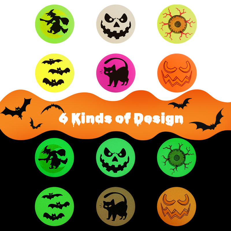 72-Count Glow-in-the-Dark Halloween Bouncy Balls, 1.18 in Rubber Party Favors, 6 Designs