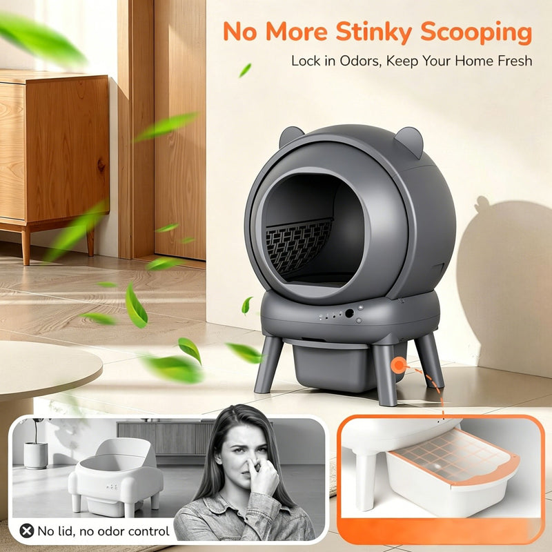 Cumrige Self Cleaning Automatic Cat Litter Box for Multiple Cats with Smart App Control, Safety Sensors, Odor Control & Quiet Operation - Gray