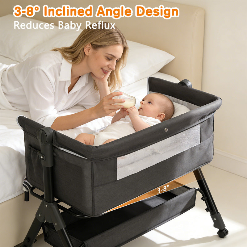 Baby Bassinet Sleeper, Adjustable Baby Crib for Baby, Rocking Bassinets Bedside Sleeper, Easy to Fold Portable Crib Side Bassinet with Breathable Mesh and Wheels