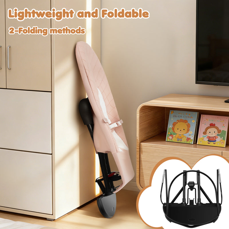 Foldable Baby Walker with Adjustable Height and Wheels, Portable Anti-Rollover Design