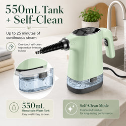 Handheld Steam Cleaner, Portable Steamer for Cleaning with 18PCS Accessories, 12s Fast Heating, Pressurized Steam Cleaner for Home, Kitchen, Bathroom, Car Detailing, Window, and Clothes, Green