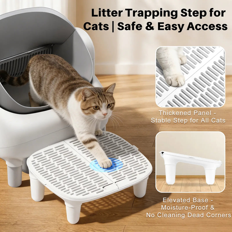 Filter Cat Litter Box Step Ramp, Anti-Tracking Litter Catcher Mat Pedal Stool, Non-Slip Step for Kitten & Senior Cats, Compatible with Self-Cleaning Litter Box