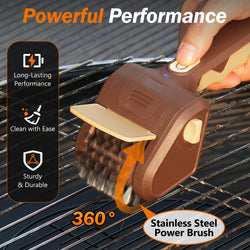 BBQ Grill Brush for Outdoor Grill, Cordless Electric Grill Cleaner, Rechargeable Grill Cleaning Stainless Steel Brush, Grill Scraper, BBQ Accessories Brown