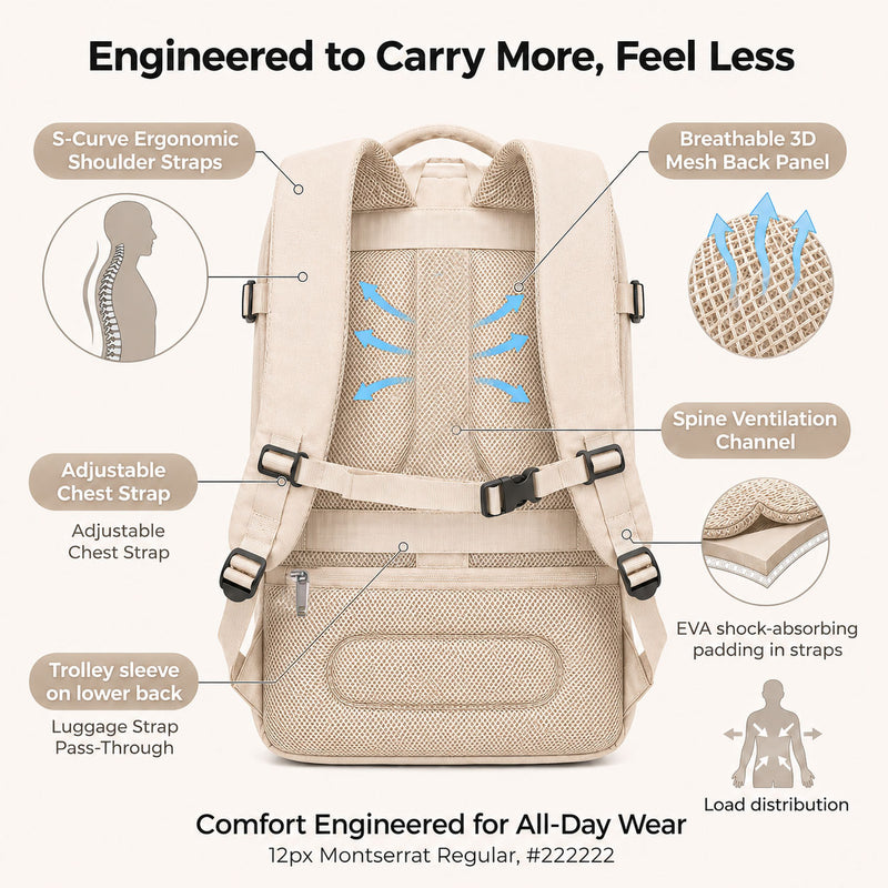 Large Capacity Expandable Carry-On Travel Backpack with USB Port and Luggage Sleeve