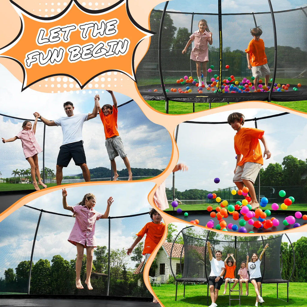 Outdoor Trampoline with Enclosure Net, ASTM & CPSIA Certified Heavy-Duty Backyard Trampoline for Kids