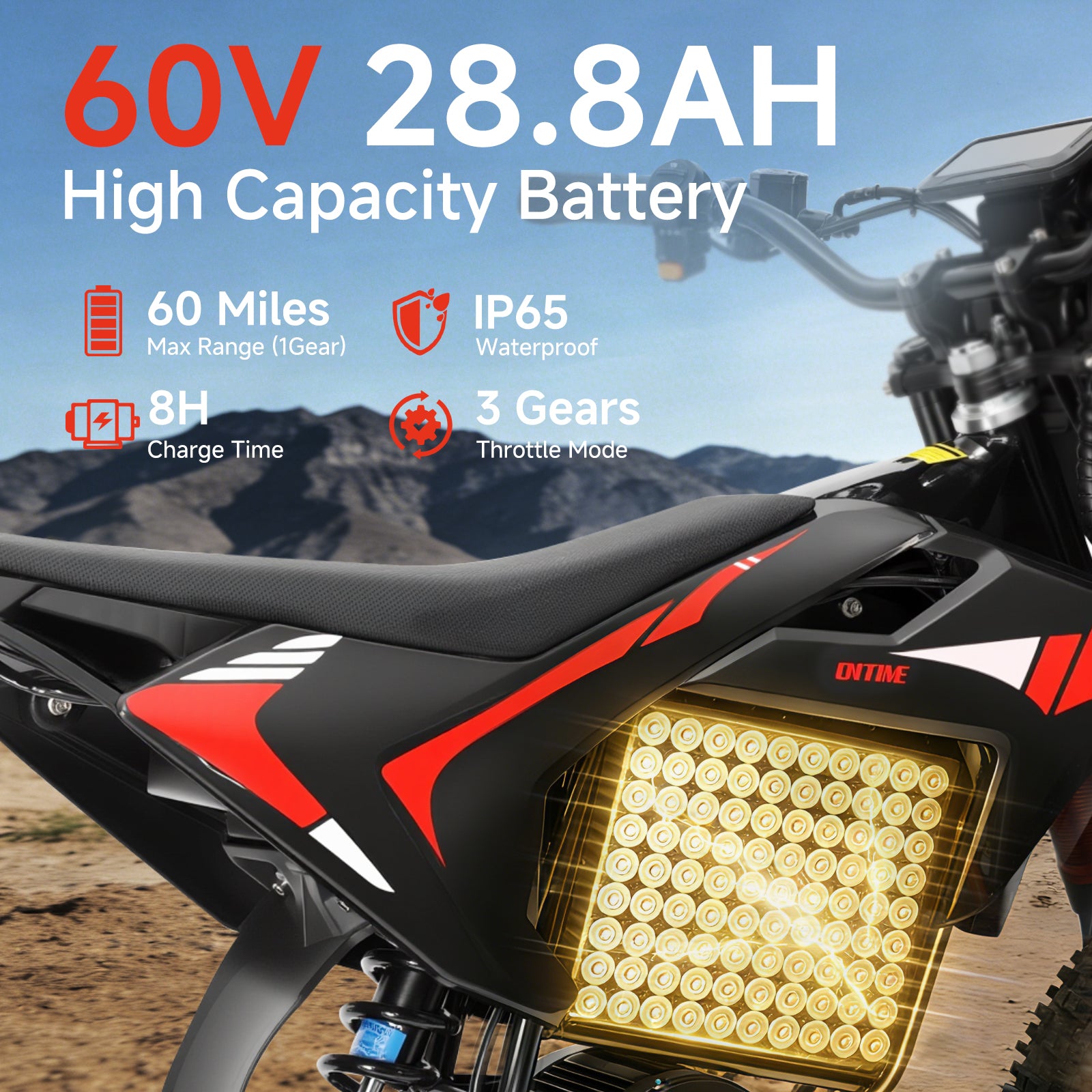 4500W 60V Electric Dirt Bike for Adults with 28.8Ah Battery, Full Suspension and 14"/12" Off-Road Tires