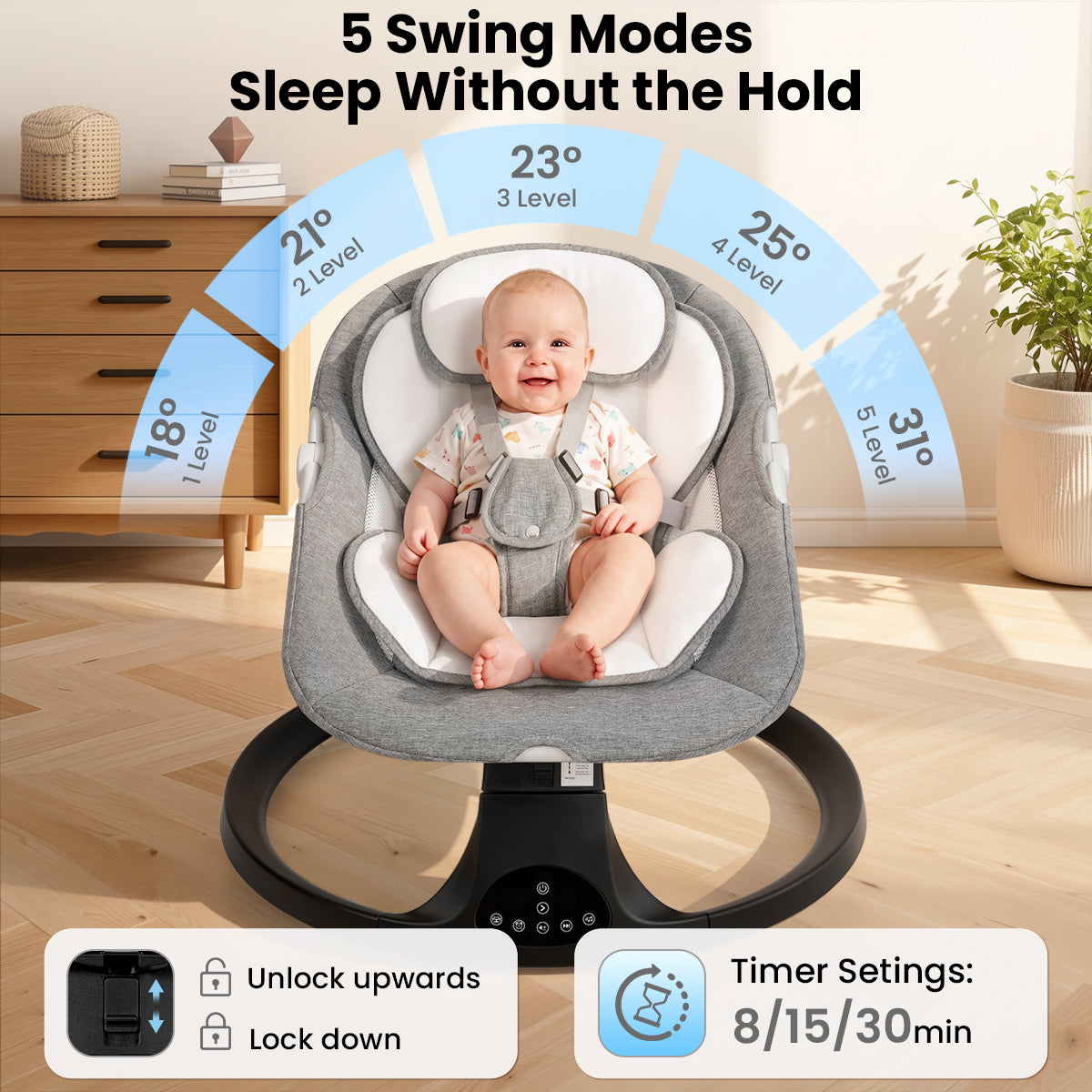 Baby Electric Bassinet, Baby Rocker, 5 Speed And 10 Lullabies, Baby Bouncer,Adapter And Battery Powered, For Indoor And Outdoor Use, Remote Control