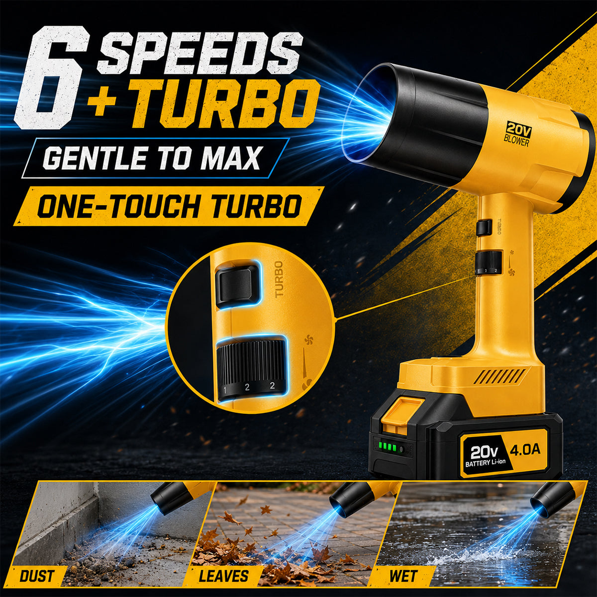 Cordless Handheld Leaf Blower with Dual Batteries, Variable Speed and Turbo Mode