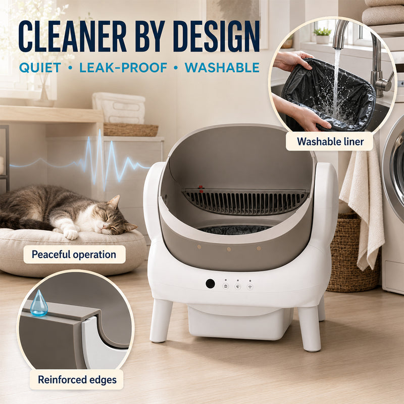 Open Top Self Cleaning Cat Litter Box with App Control, Safety Sensors and Odor Control