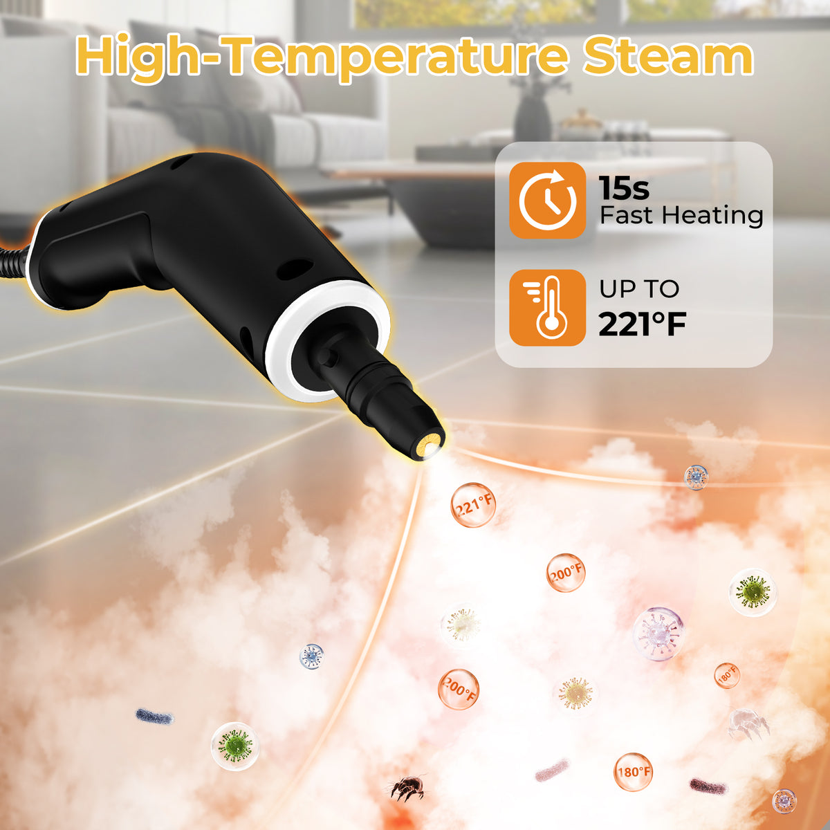 Steam Cleaner, Portable Steamer for Cleaning with 16pcs Accessories, 6-Level Adjustable and 15s Heat-Up, Handheld Steam Cleaner for Home, Tile, Dirt, Grout, Grease, Car Detailing