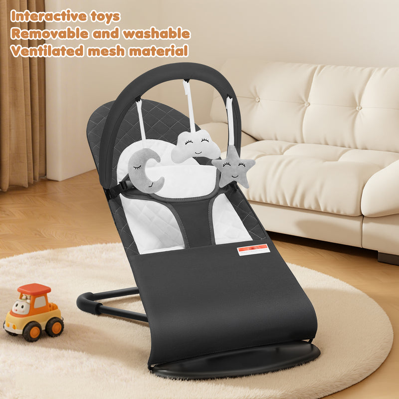 Baby Bouncer, Portable Baby Bouncer Seat for Baby 0-18 Months, 3 Modes with Rocker and Stationary Options, Infant Rocker Chair with Hanging Toys（副本）
