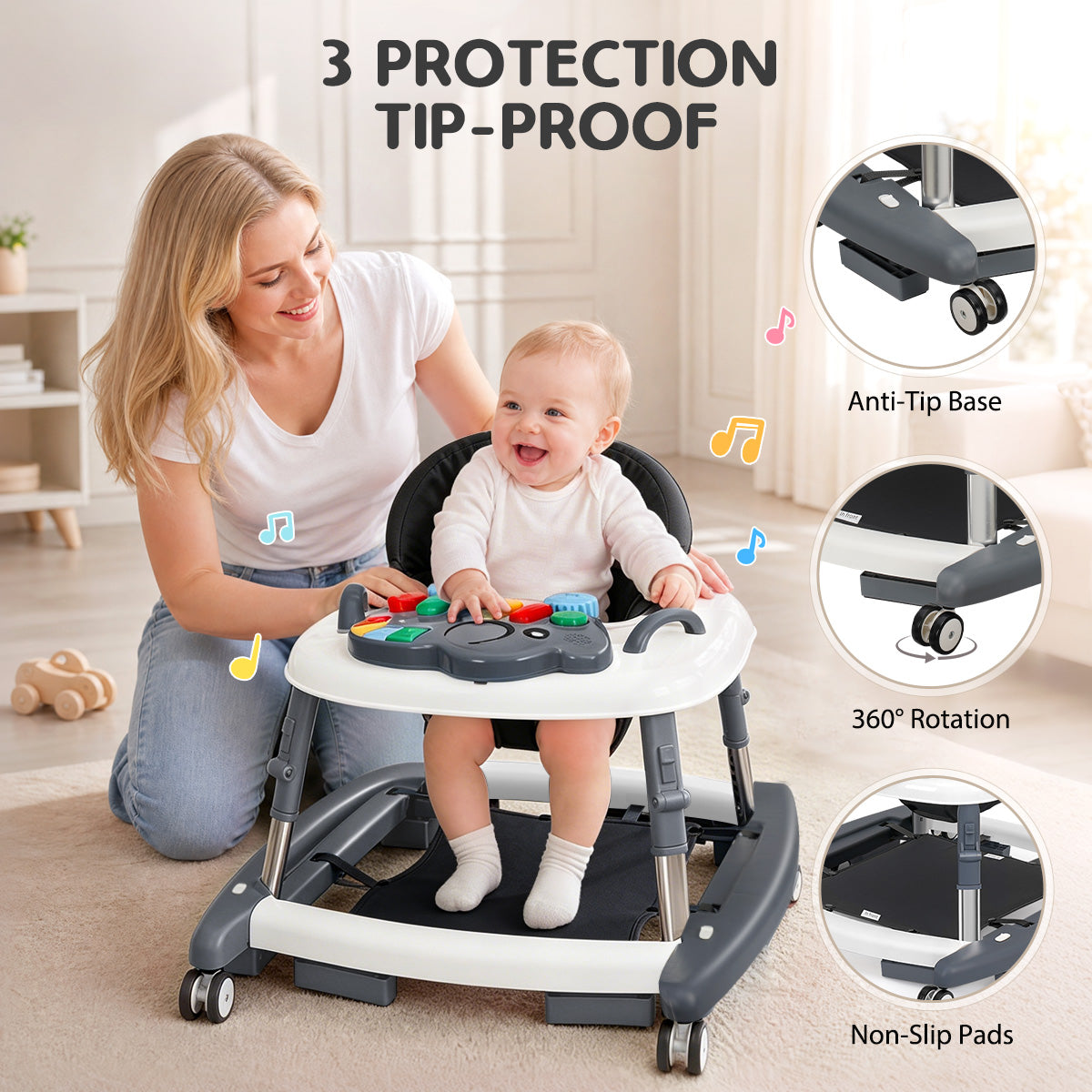 baby walker5 in 1 Baby Walker with Wheels Seat Activity Toys Adjustable Foldable Walker Bouncer