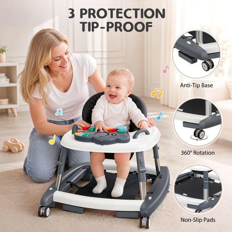 baby walker5 in 1 Baby Walker with Wheels Seat Activity Toys Adjustable Foldable Walker Bouncer