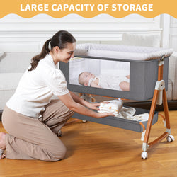 Baby Bassinet Bedside Sleeper, 6 Heights, Cradle Mode, Wheels, Foldable Crib with Mattress
