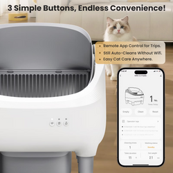 Self Cleaning Litter Box, 95 L Automatic Cat Litter Box Self Cleaning for Multiple Cats, with Safety Protection, App Control,1 Roll Garbage Bags,White & Grey