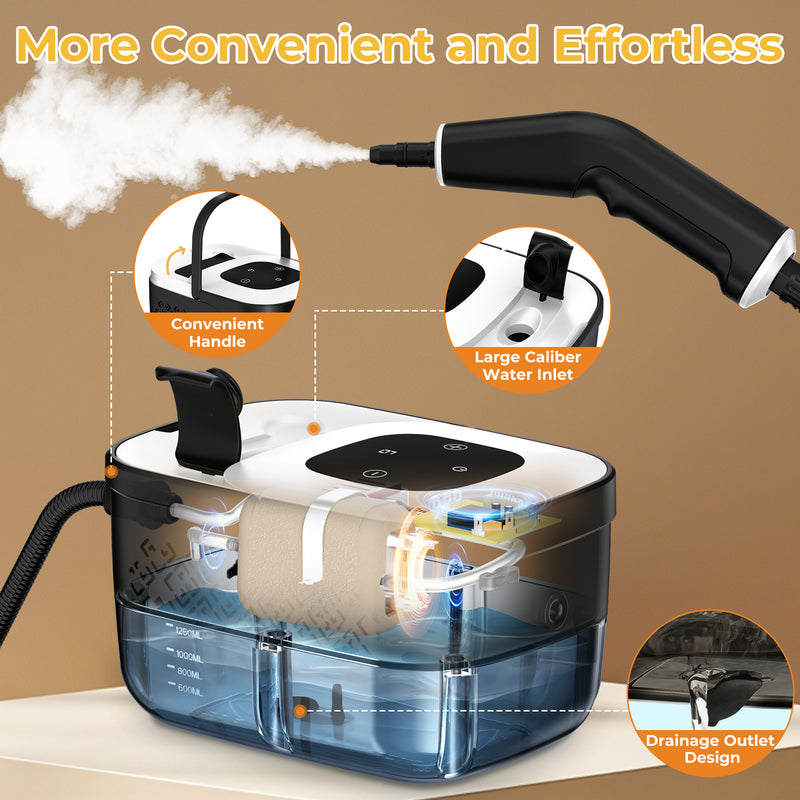 Steam Cleaner, Portable Steamer for Cleaning with 16pcs Accessories, 6-Level Adjustable and 15s Heat-Up, Handheld Steam Cleaner for Home, Tile, Dirt, Grout, Grease, Car Detailing