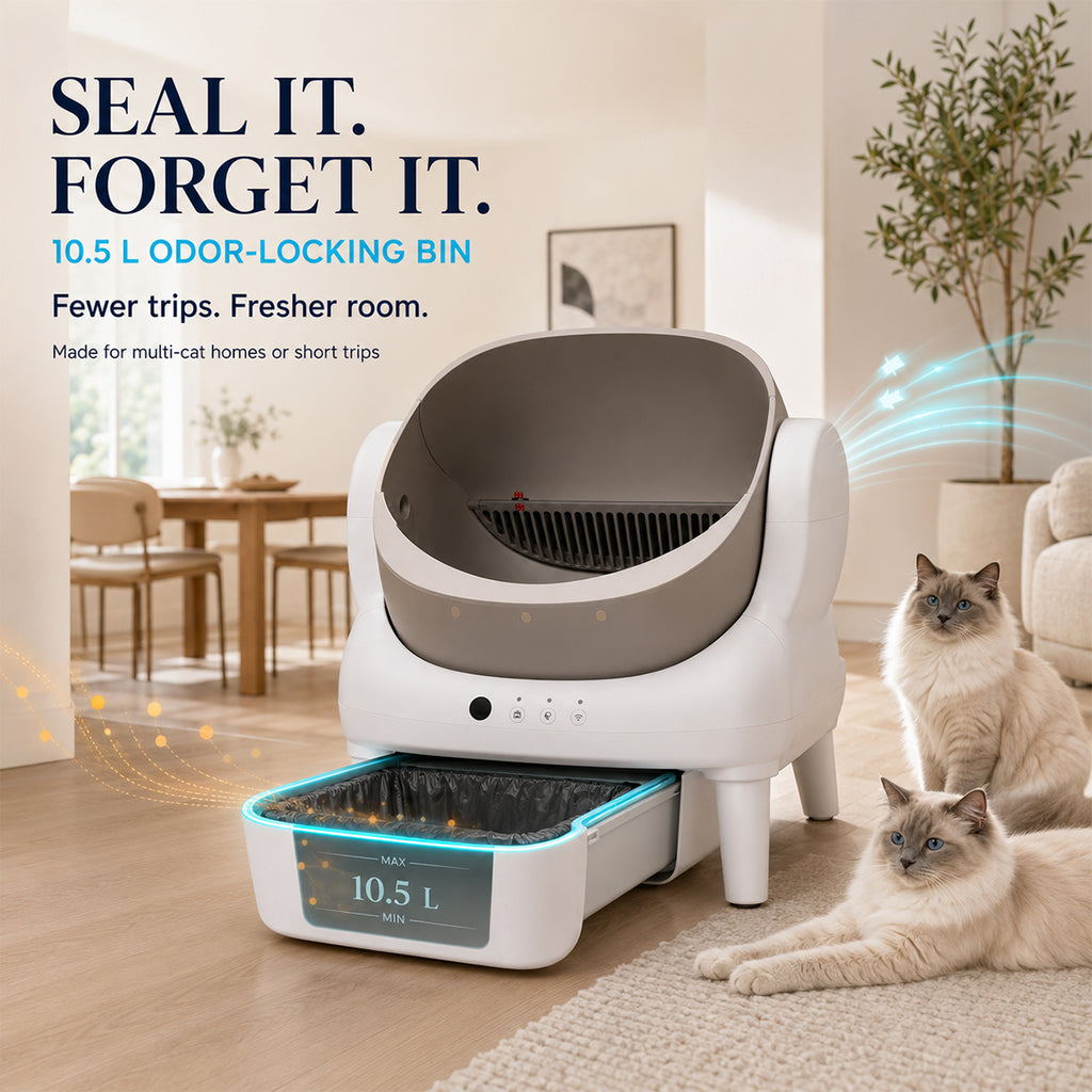 Open Top Self Cleaning Cat Litter Box with App Control, Safety Sensors and Odor Control