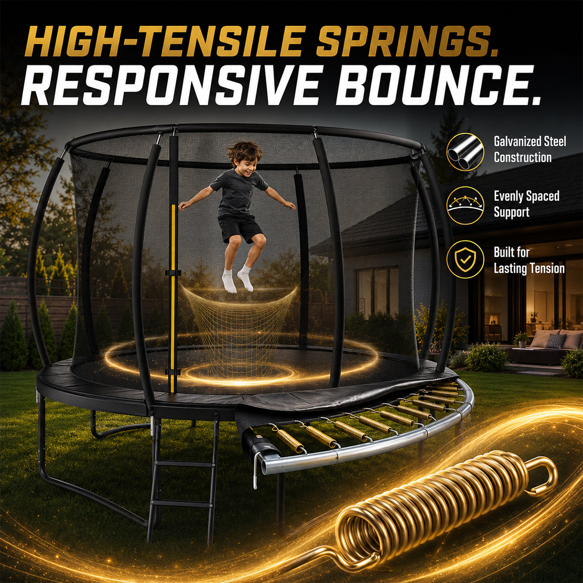 Outdoor Trampoline with Enclosure Net, ASTM & CPSIA Certified Heavy-Duty Backyard Trampoline for Kids
