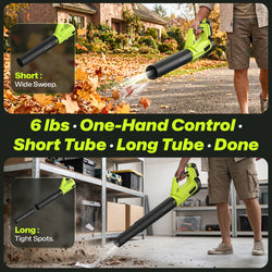 Cordless Leaf Blower, 20V Leaf Blower with 2 x 2.0Ah Batteries & Charger, Up to 450CFM/150MPH, 2 Variable Speed, Lightweight for Blowing Leaves, Patio Cleaning, Lawn Care and Dust (Green)