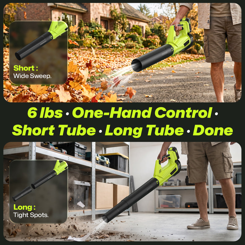 Cordless Leaf Blower, 20V Leaf Blower with 2 x 2.0Ah Batteries & Charger, Up to 450CFM/150MPH, 2 Variable Speed, Lightweight for Blowing Leaves, Patio Cleaning, Lawn Care and Dust (Green)