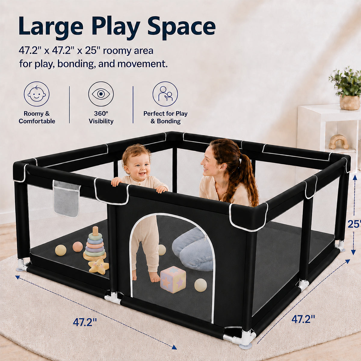 Soft-Padded Baby Playpen With Mat, Sturdy And Safe Playpen With Soft, Breathable Mesh Fabric, Suitable For Indoor And Outdoor Use, Portable And Removable Baby Playpen, Suitable For Infants And Toddlers, Essential For Babies.