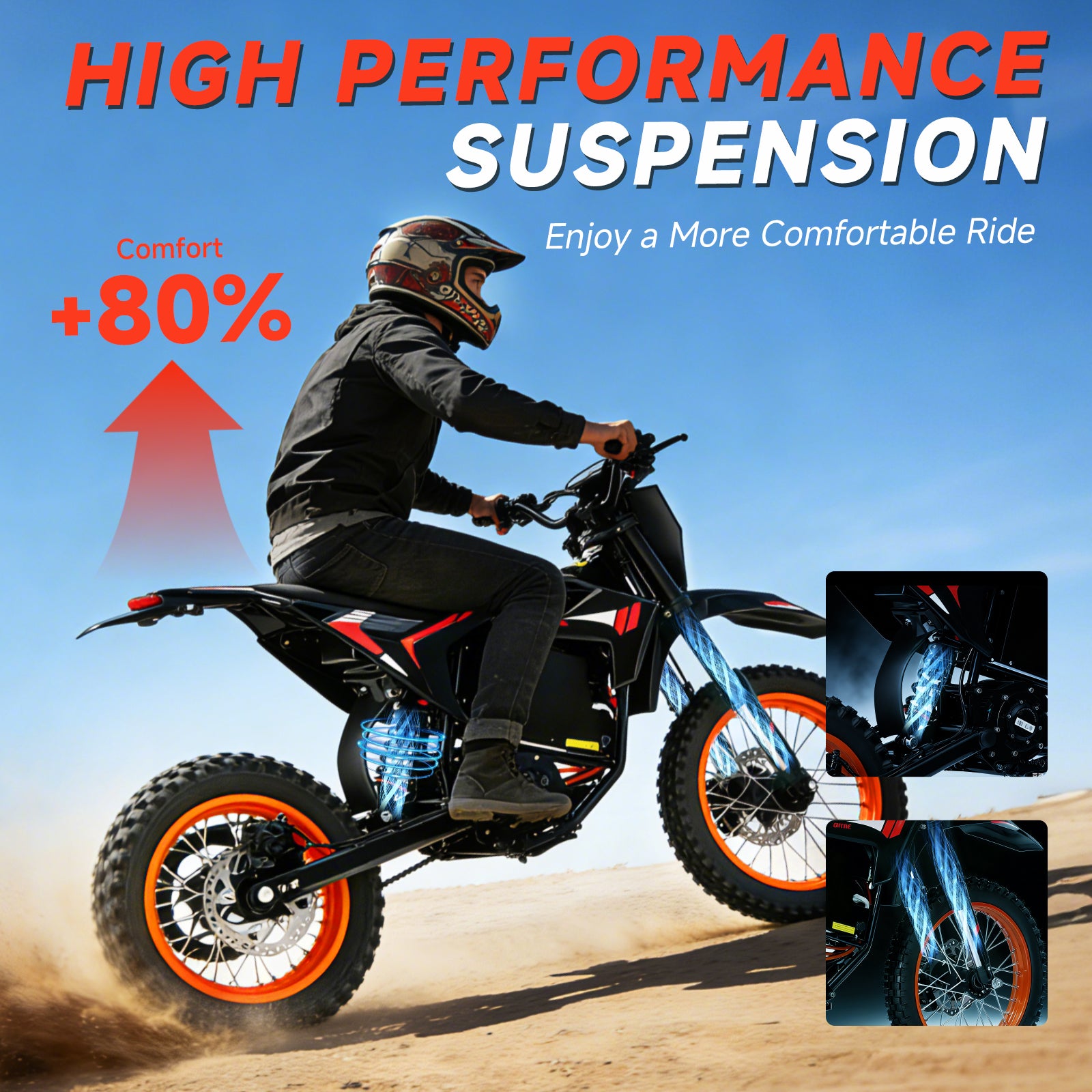 4500W 60V Electric Dirt Bike for Adults with 28.8Ah Battery, Full Suspension and 14"/12" Off-Road Tires