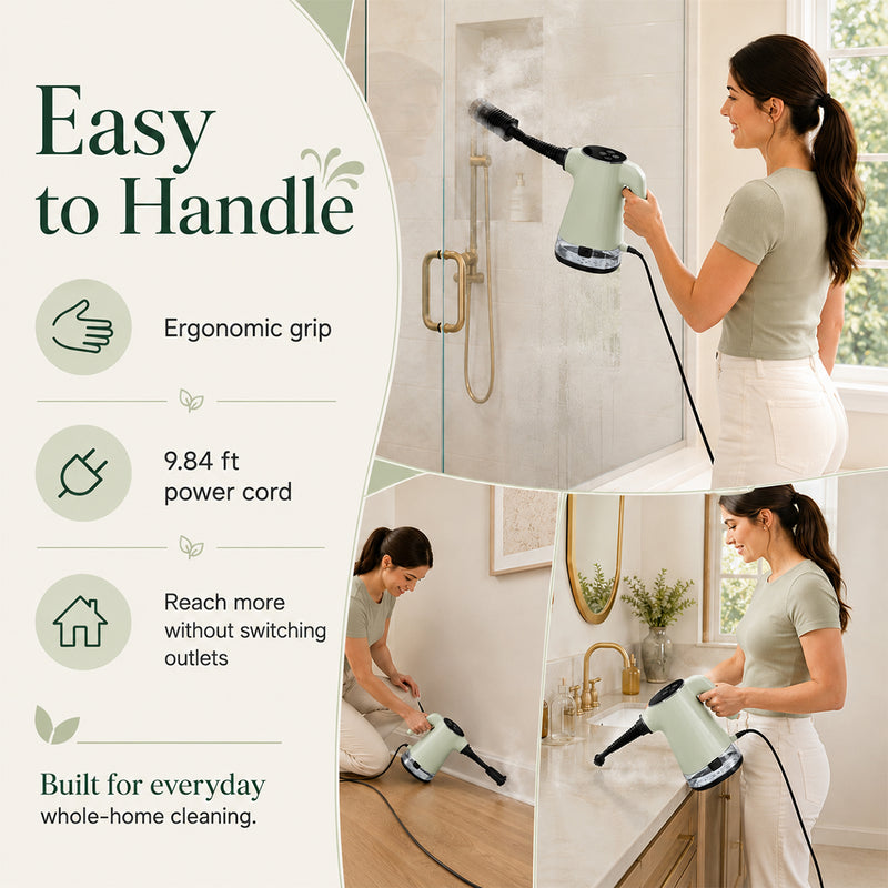 Handheld Steam Cleaner, Portable Steamer for Cleaning with 18PCS Accessories, 12s Fast Heating, Pressurized Steam Cleaner for Home, Kitchen, Bathroom, Car Detailing, Window, and Clothes, Green