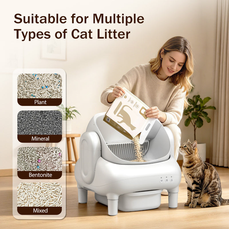 Cumrige E Self Cleaning Litter Box,Large Capacity Automatic Cat Litter Box Self Cleaning for Multiple Cats with App Control and Safety Protection,2 Roll Litter Bags,White