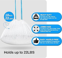 Cat Litter Bags, 60 Pack Durable Drawstring Litter Box Liners for Automatic Cat Litter Box, Heavy-Duty,Replacement bags for M4 Self-Cleaning Litter Boxes