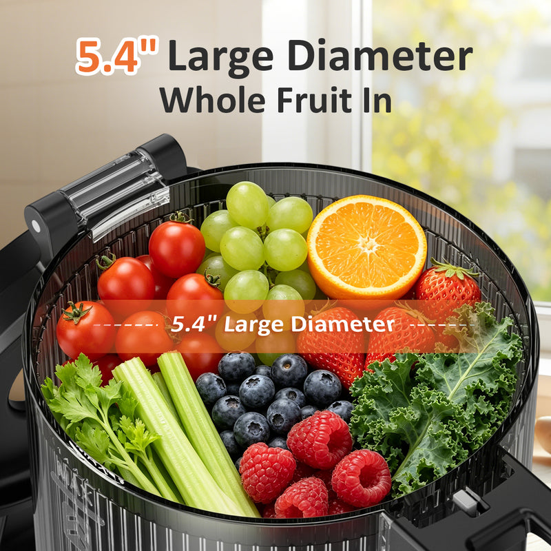 Cold Press Juicer, Juicer Machines with 5.4" Wide Feed Chute for Juice Extractor, Professional Slow Masticating Juicer for Whole Vegetables & Fruits with High Juice Yield, Easy to Clean