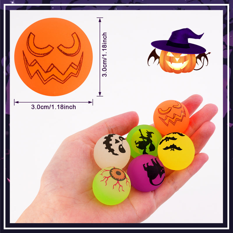 72-Count Glow-in-the-Dark Halloween Bouncy Balls, 1.18 in Rubber Party Favors, 6 Designs